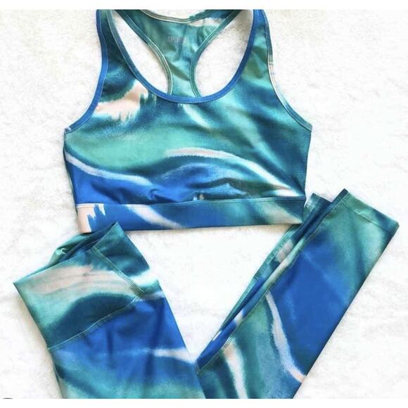 SPLITS59 SET - BLUE/GREEN TIE DYE GERI BRA TOP & LIV HIGH WAIST LEGGINGS - Picture 4 of 15